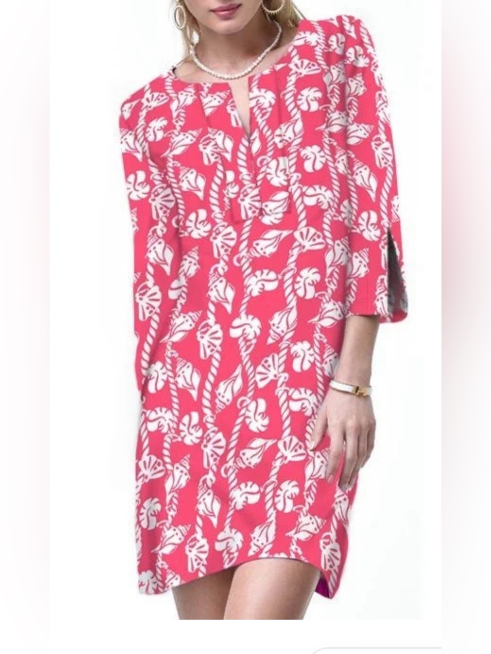 Women's Pink Tropical Leaf Swim Coverup Tunic